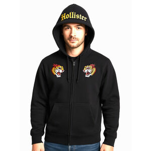 Y2K Hollister Hoodie Mens S Black Skater Street Grunge Hooded Sweatshirt Punk 90